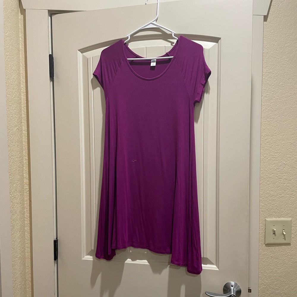 Short sleeved, purple T-shirt type dress! Very comfortable.